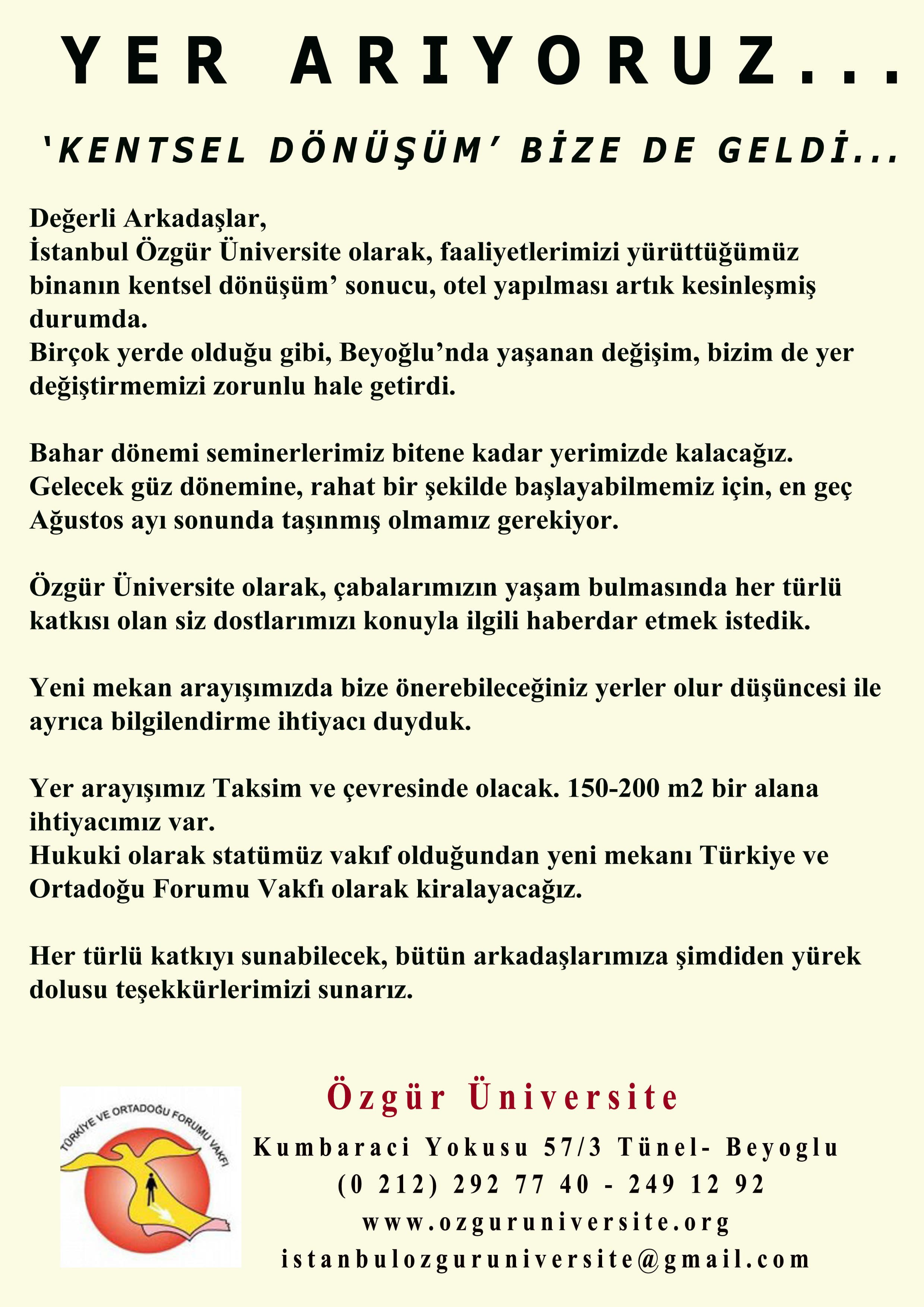 YER ARIYORUZ...