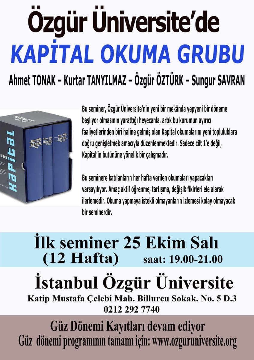 Kapital Okuma Seminerleri Kayıtları Devam ediyor